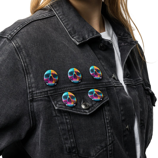 lsd colorful skull pin buttons