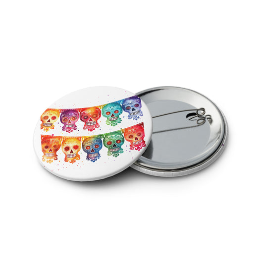 Mexican Fiesta Skull Banner Pin Buttons