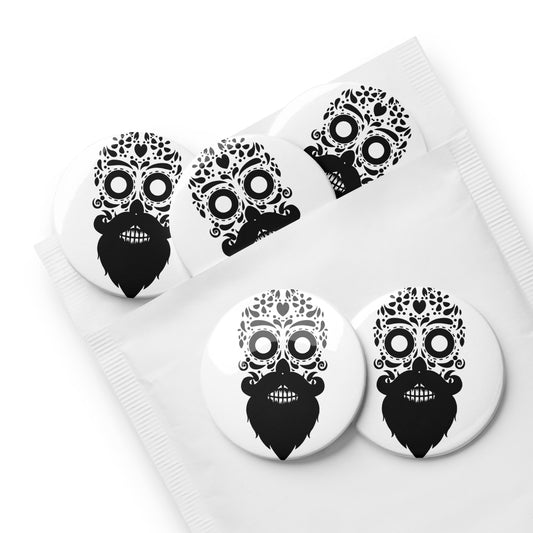 Bearded Sugar Skull Pin Buttons