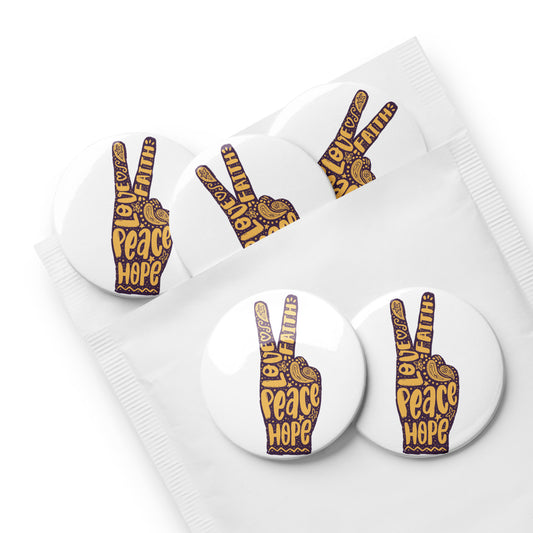 hand Peace Sign Pin Buttons