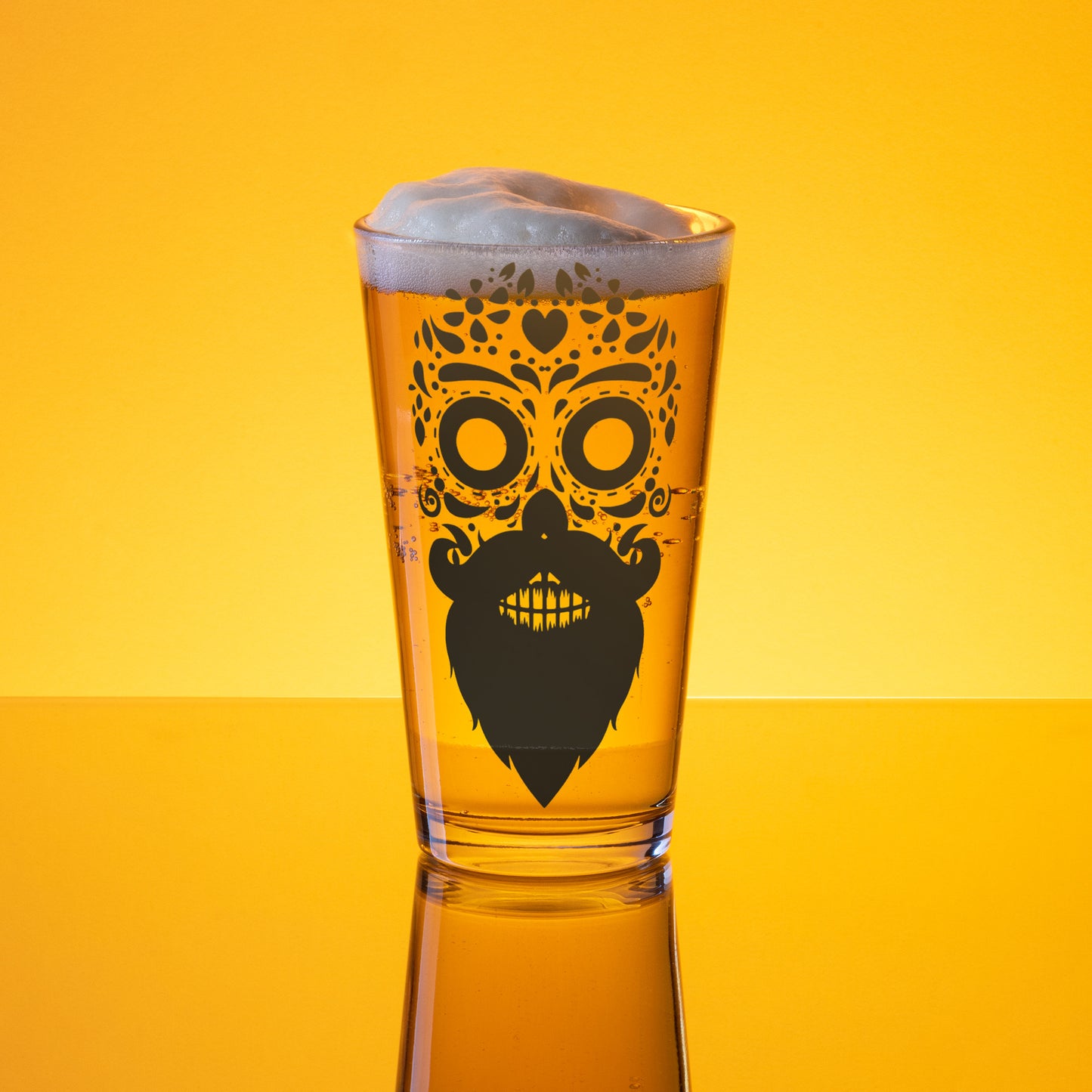 Bearded Sugar Skull Pint Beer Glass
