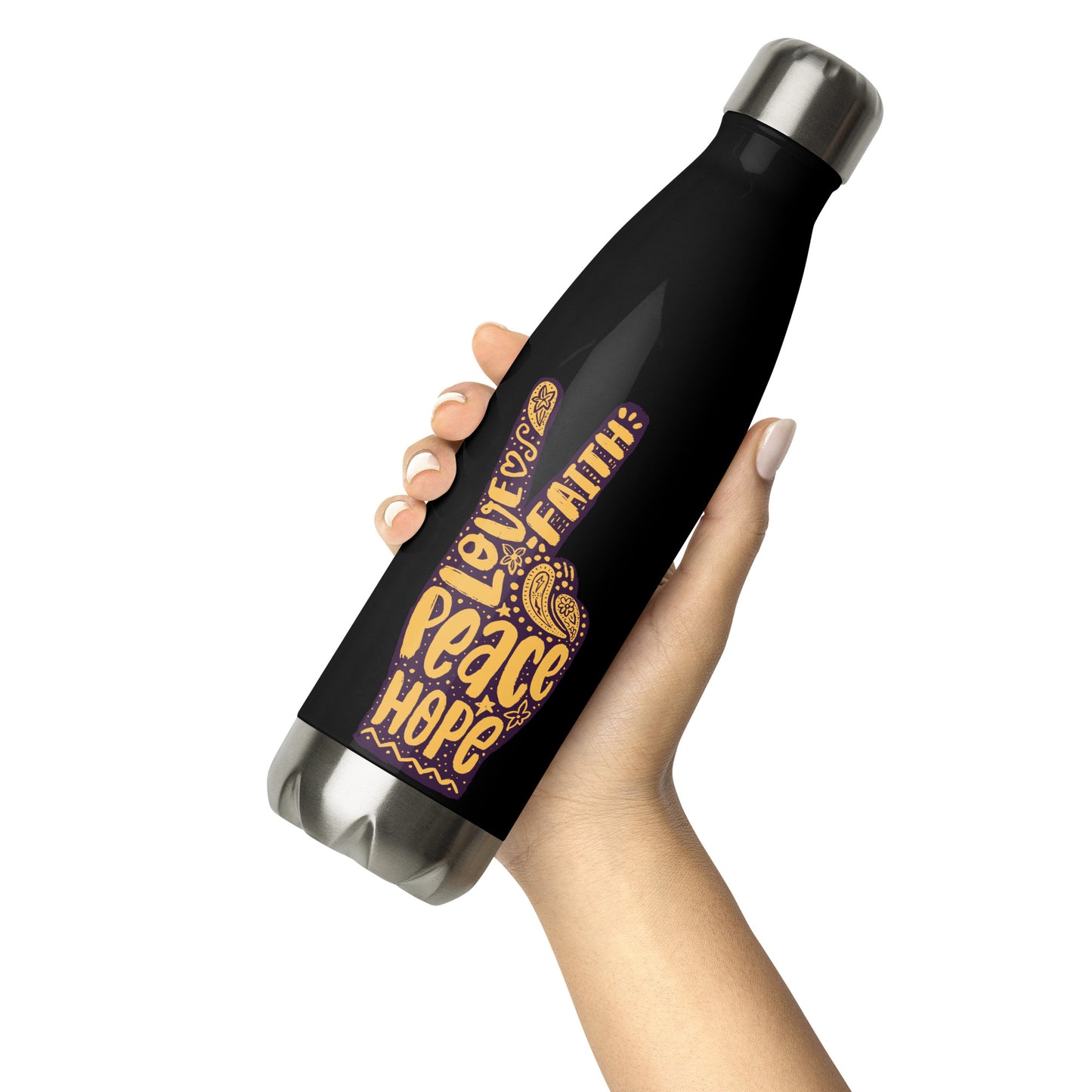 Love, Faith, Hope, Peace Stainless Steel Water Bottle