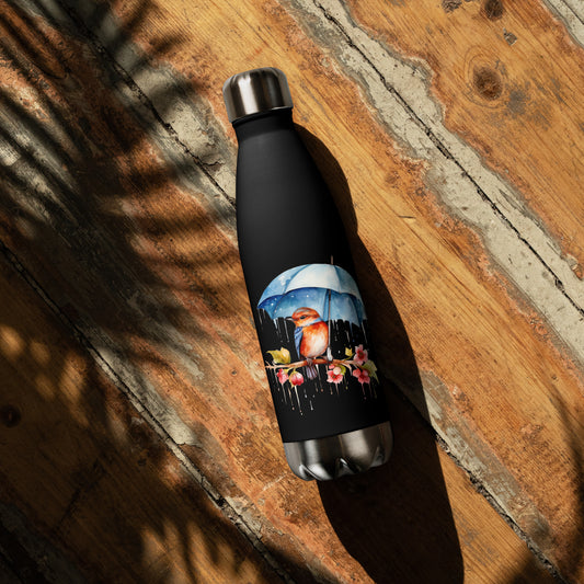 Bird with Umbrella Stainless Steel Water Bottle