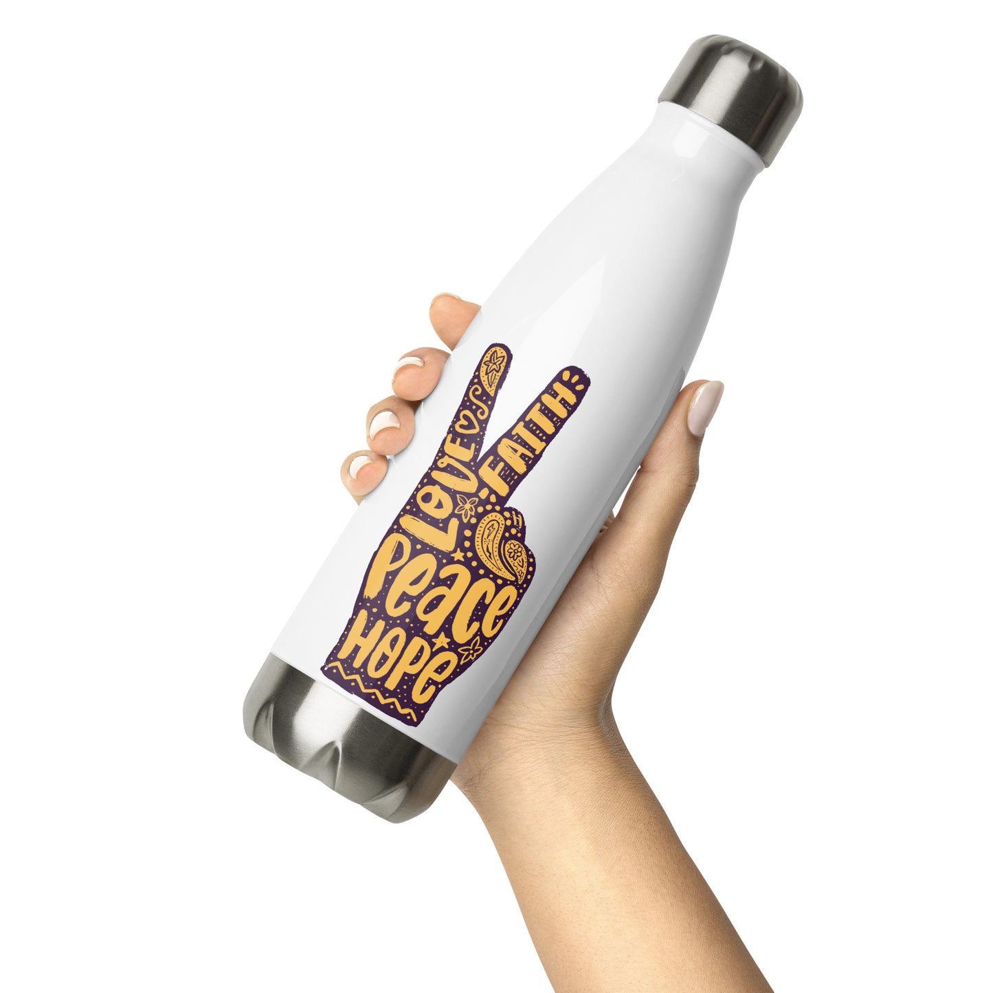 Love, Faith, Hope, Peace Sign Water Bottle