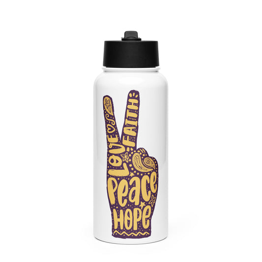 Love, Faith, Hope, Peace Stainless Steel Water Bottle