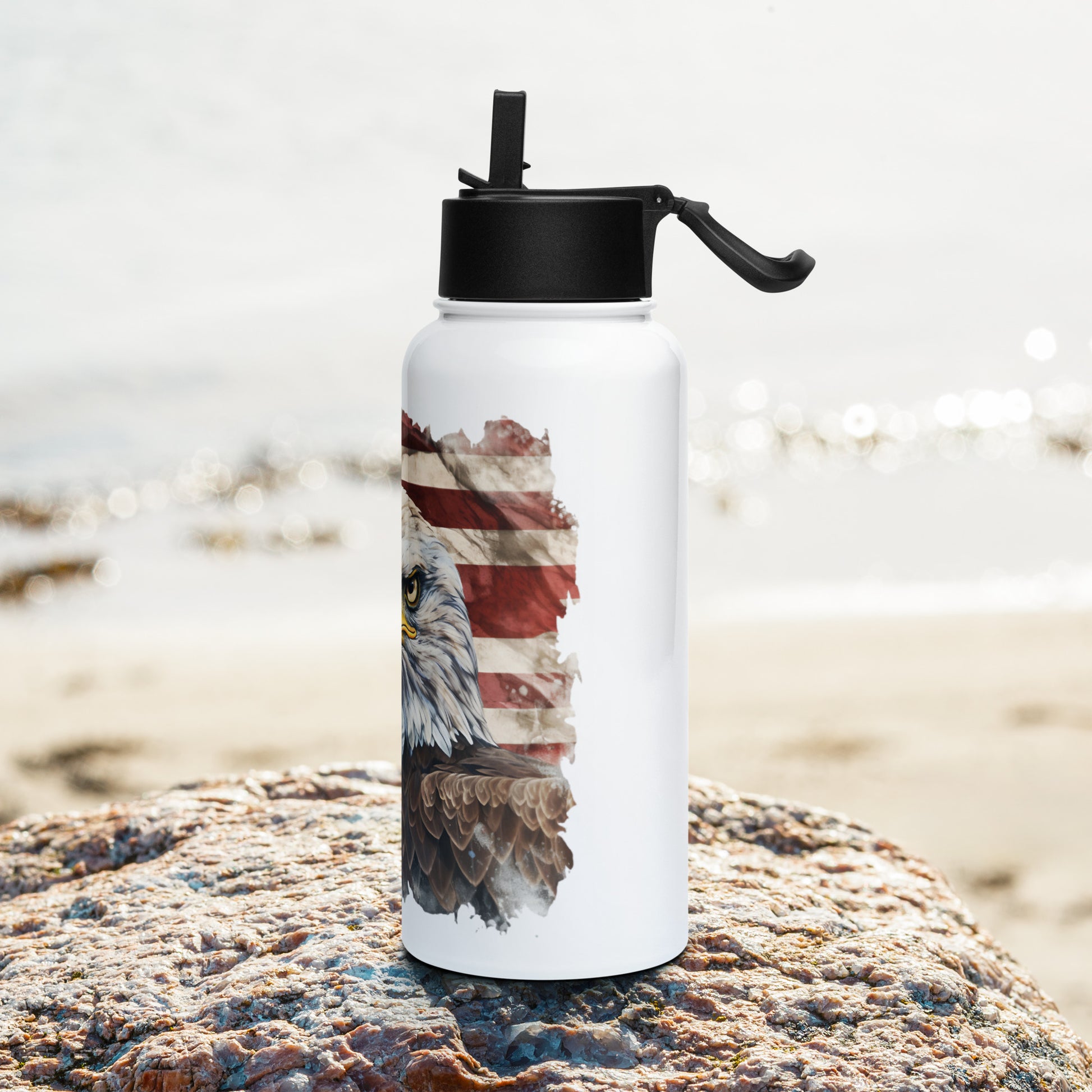 American Bald Eagle & USA Flag Stainless Steel Water Bottle