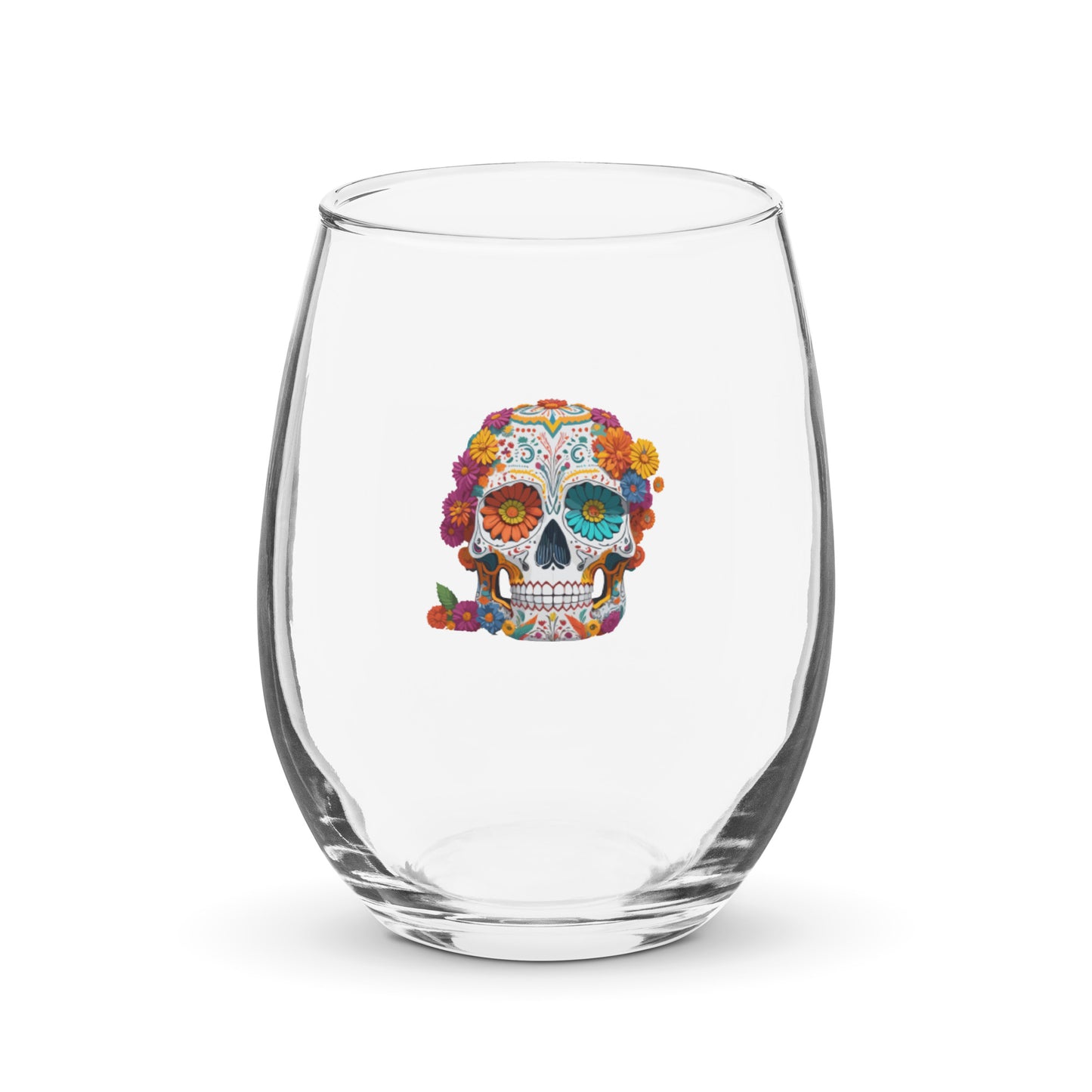 Floral Sugar Skull Wine Glass