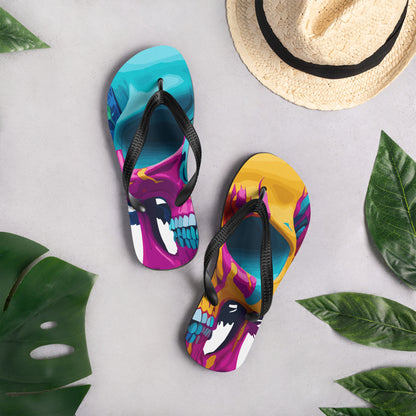 colorful skull flip flops