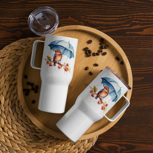 Bird with Umbrella Travel Mug with Handle