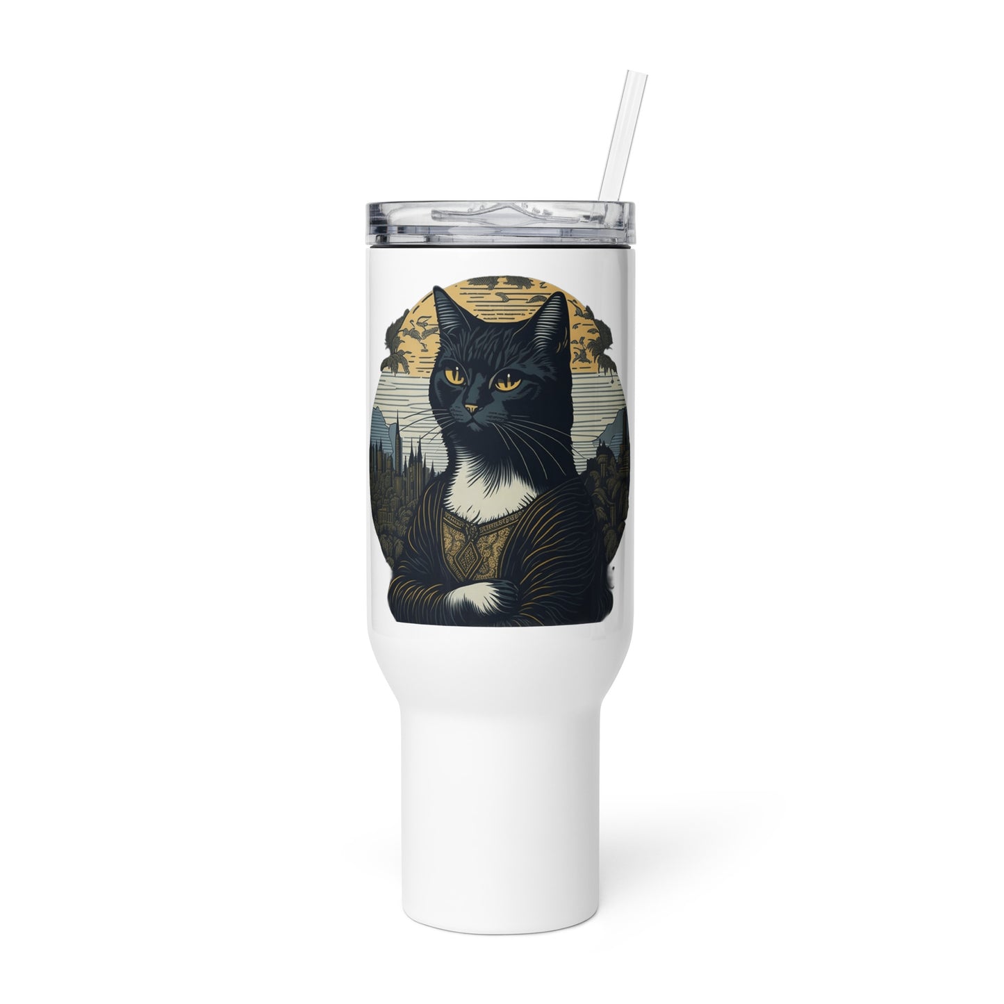 Mona Lisa Cat Travel Mugs