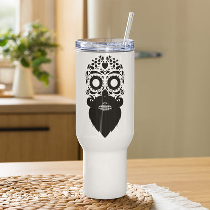 Bearded Sugar Skull Travel Mug with a Handle