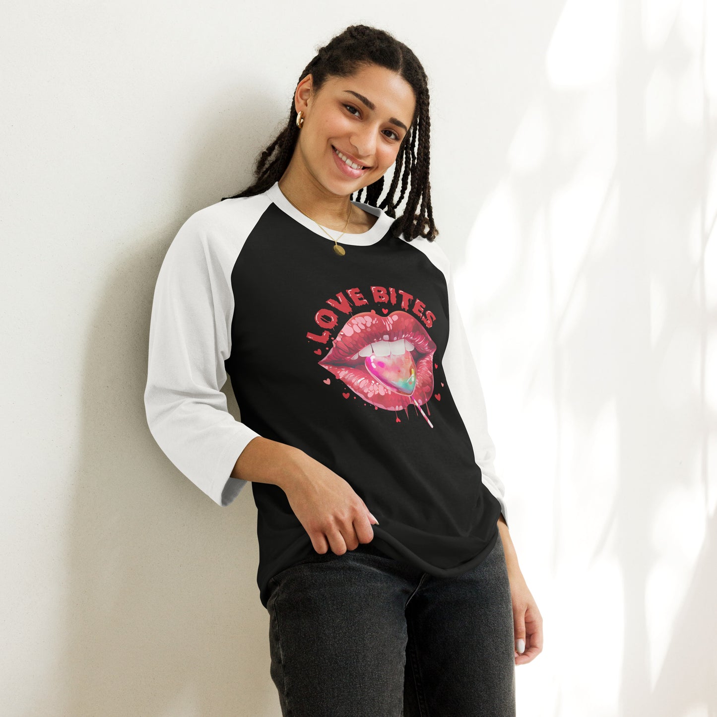 Love Bites Sexy Lips Raglan Ladies Shirt