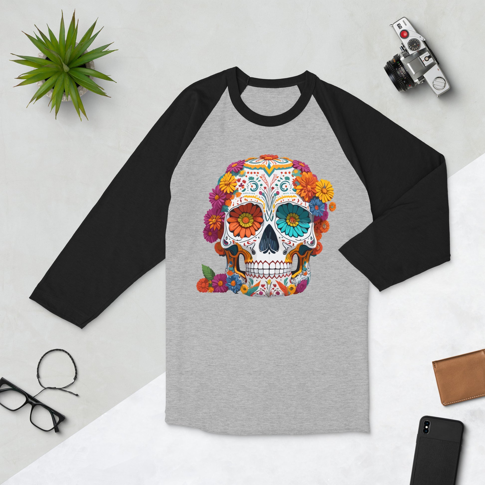Sugar Skull raglan baseball shirt