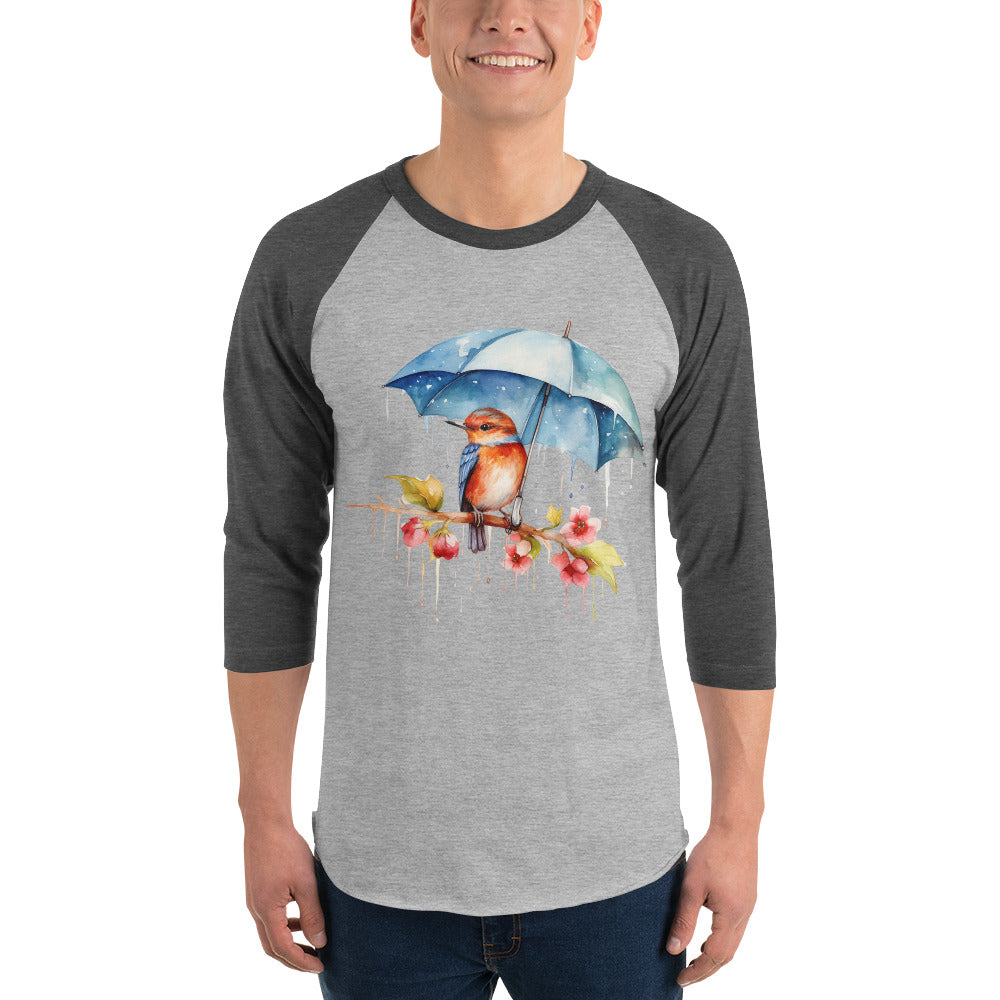 bird with umbrella baseball shirt
