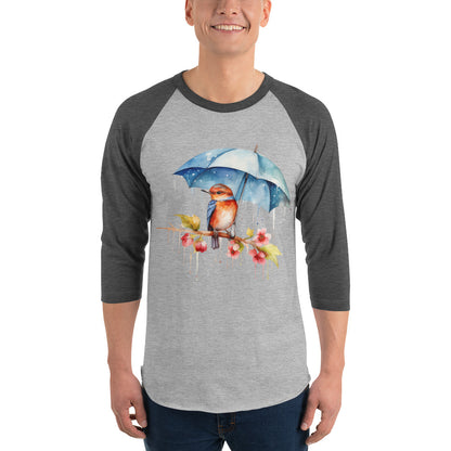 bird with umbrella baseball shirt