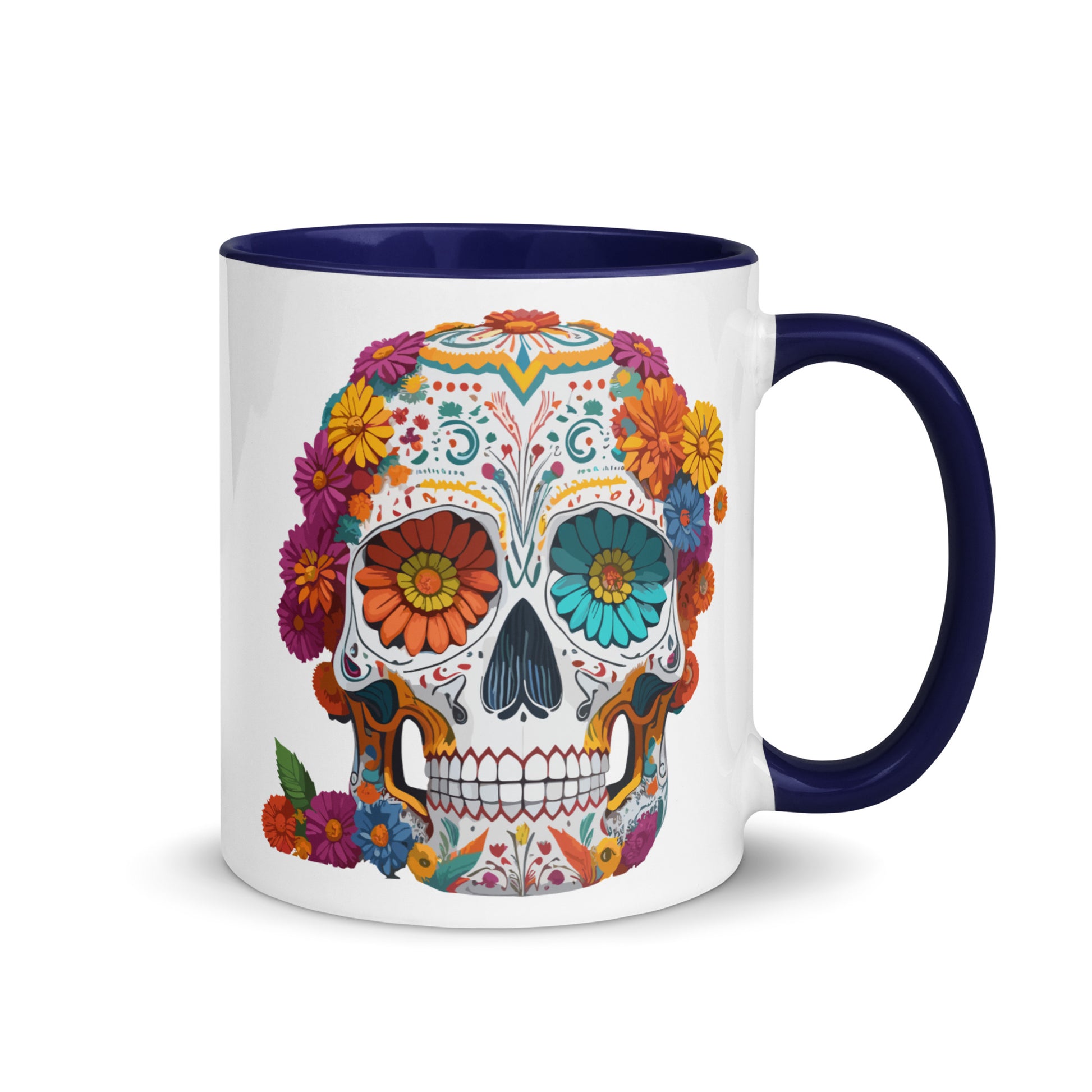Mexican Floral Skull Colored Coffee Mugs