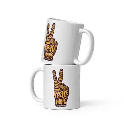Love Faith Hope Peace Sign Coffee Cup