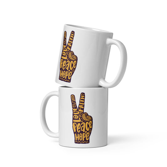Love Faith Hope Peace Sign Coffee Cup
