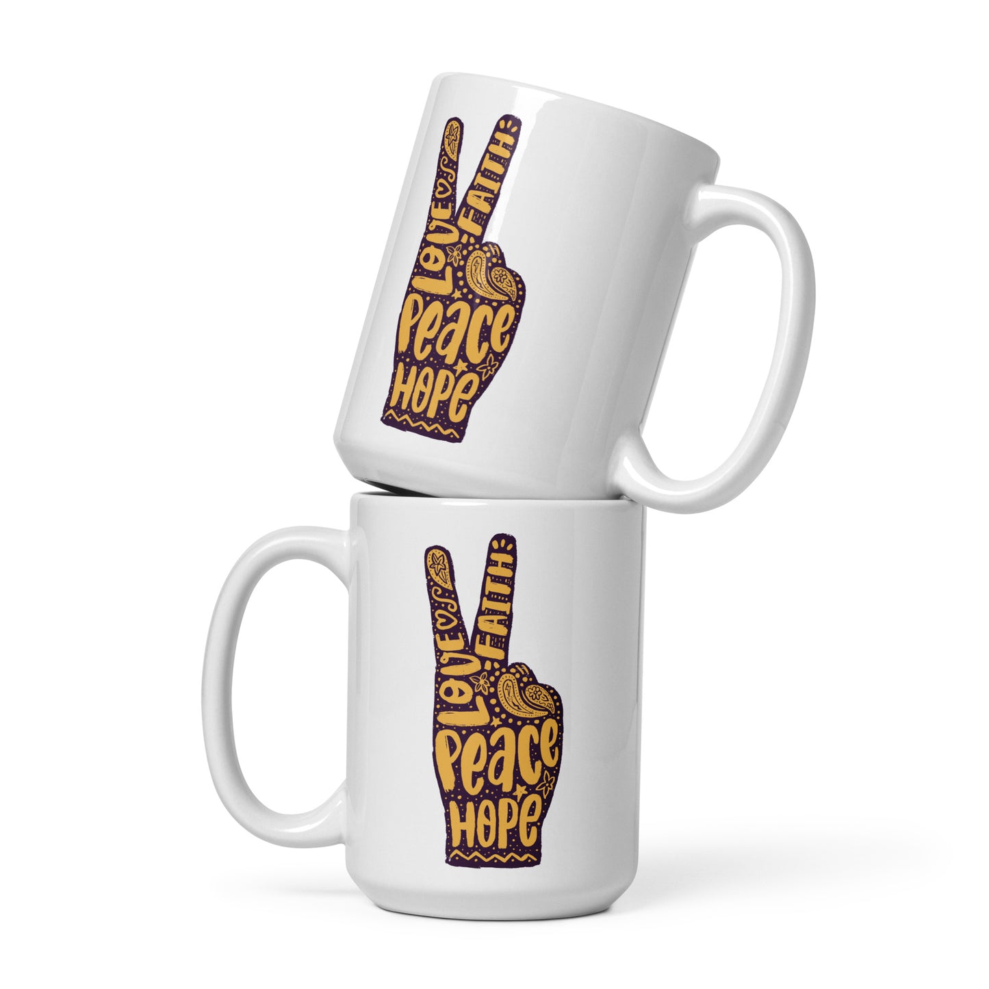 Love Faith Hope Peace Sign Coffee Cups