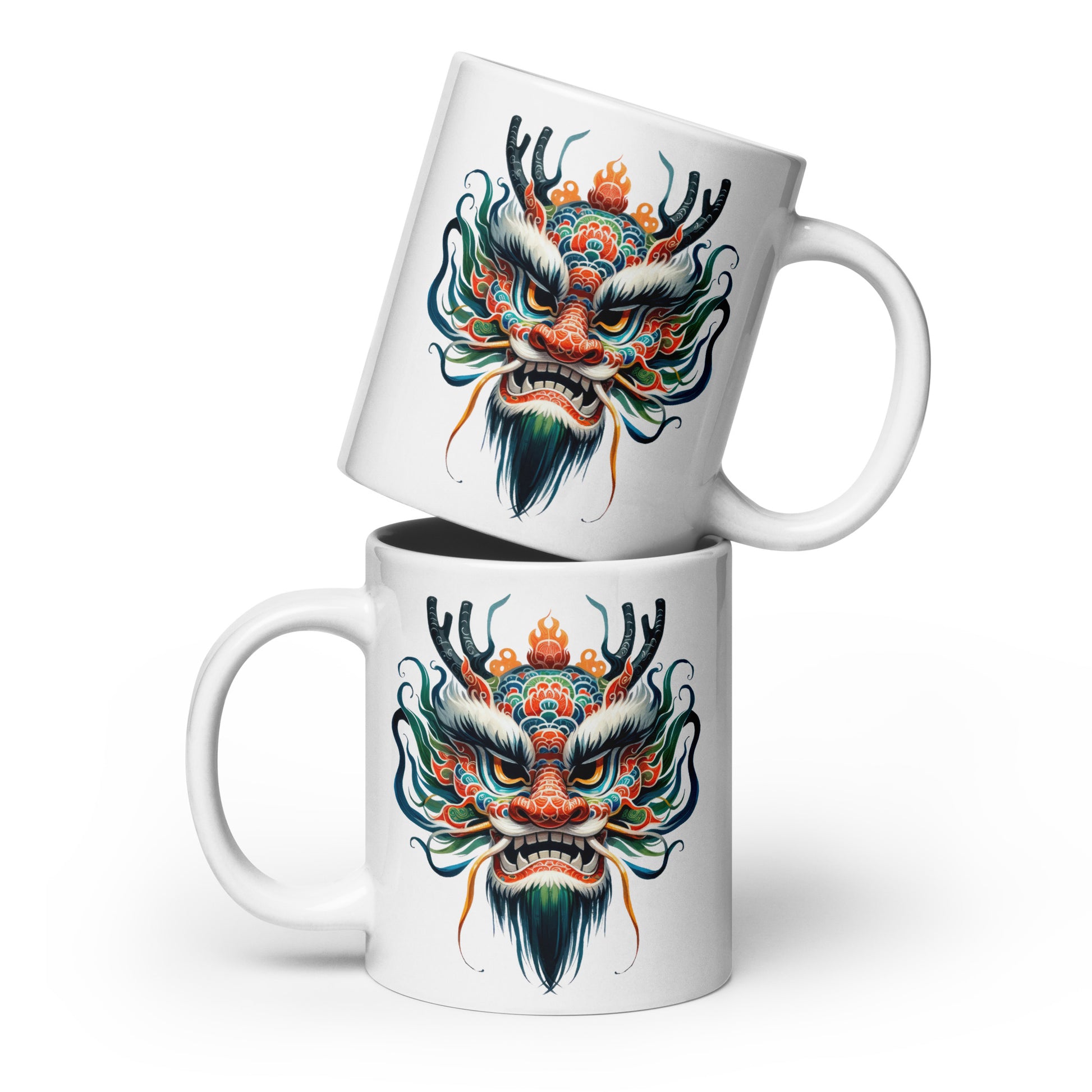 chinese dragon mask coffee mug