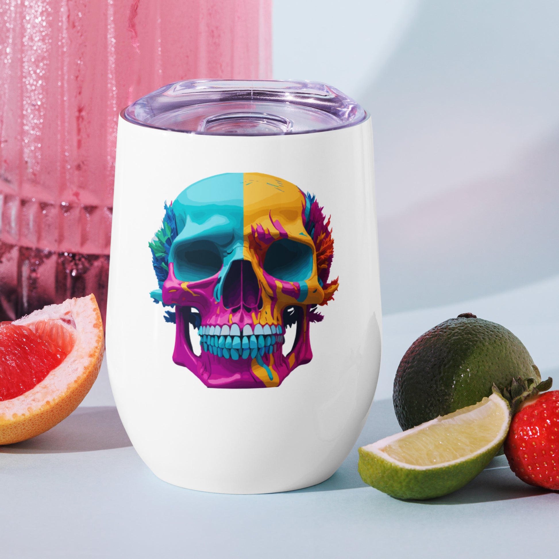 lsd colorful skull wine tumbler