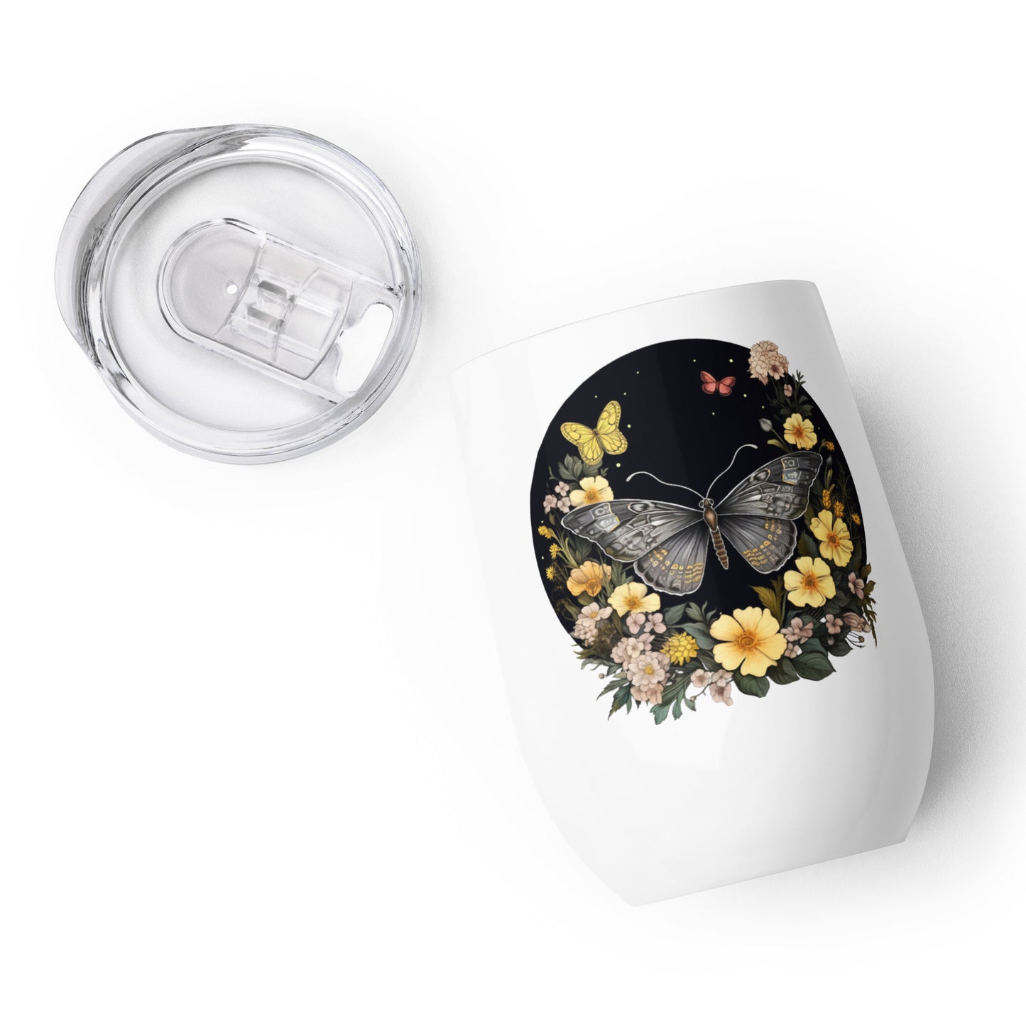 Butterfly & Flowers Wine Tumbler