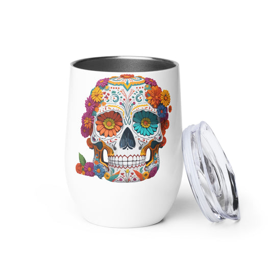 Day of the Dead Floral Wine Tumbler