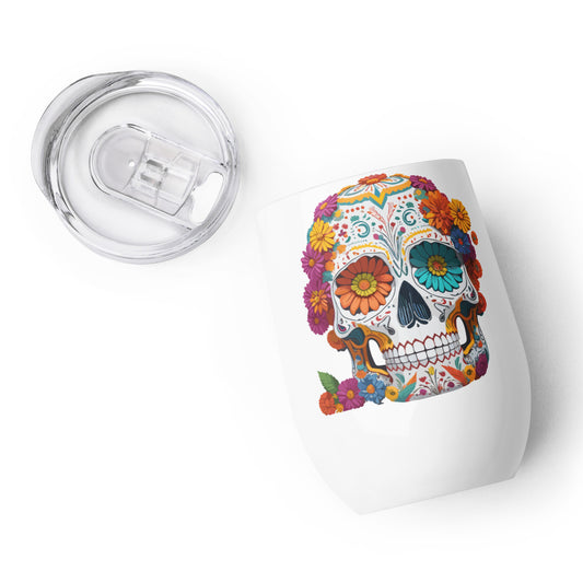 Floral Sugar Skull Wine Tumbler
