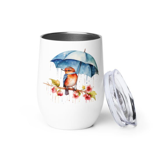 Bird with an Umbrella Wine Tumbler