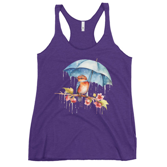 Baby Bird with Umbrella Ladies Racerback Tank Top