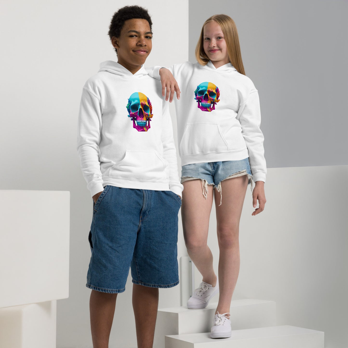 colorful skull teen hoodie